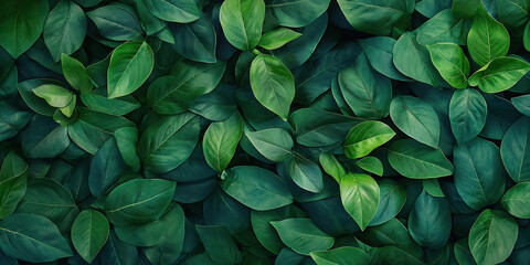 Wall Mural - Vibrant green leaves background with lush foliage texture