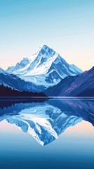 Wall Mural - Majestic snow capped mountain reflected in tranquil lake