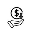 © ARNN - coin icon. money weakens/falls in hand. money management vector, business and finance icon, showing continuous movement. Line design style