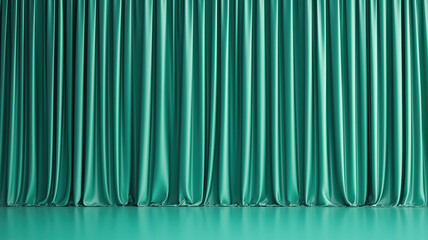 Poster - Soft emerald green silk curtains create luxurious atmosphere, showcasing elegant folds and smooth texture. Perfect for enhancing any interior space with touch of sophistication