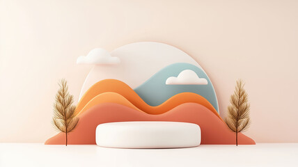 Poster - Smooth organic curves in muted earth tones create serene backdrop with minimalist design. soft shapes and colors evoke calming atmosphere, perfect for modern decor