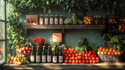 Canvas Print - Farmers market display of fresh produce and herbs