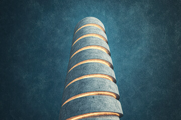 Wall Mural - A tall building with a spiral design and a bright light shining on it