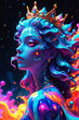 © Shawkat767 - A colorful Vibrant fantasy art illustration of a Psychedelic Alien queen crown pop art style