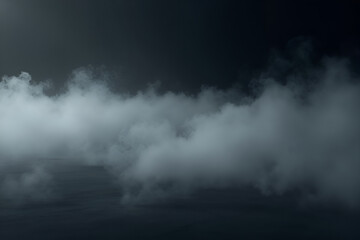 Wall Mural - a horizontal banner with soft gray smoke or fog rolling across a dark surface, fading into the dista