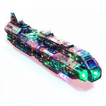 Futuristic Sci-Fi Frigate in Vibrant Pixel Art Style