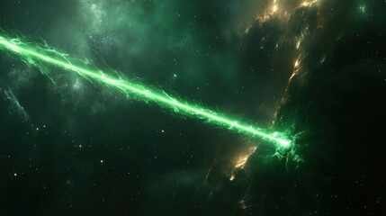 Wall Mural - celestial green laser beam piercing through cosmic nebula a stunning visual of energy and space