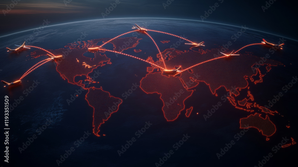 global logistics network concept with connected flight paths over world ...