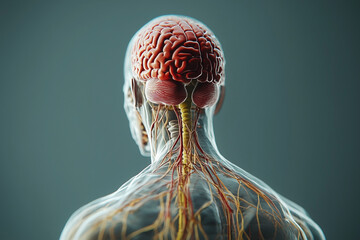 Aufkleber - close up of a brain with red veins and a yellow cord. The brain is surrounded by a clear plastic casing