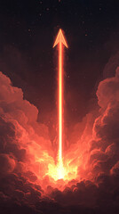 Wall Mural - A red arrow shoots up into the sky, surrounded by clouds