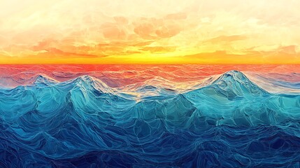 Wall Mural - Abstract Ocean Waves Sunset Painting