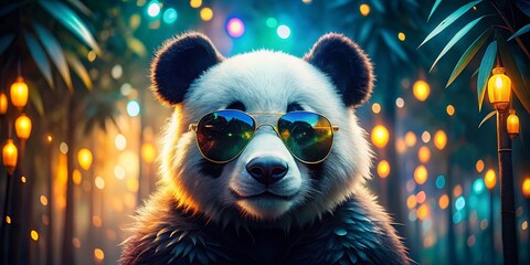 Wall Mural - Cool Panda in Sunglasses: Low Light Night Vision Photography