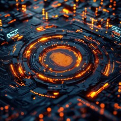 Poster - Advanced payment processing with a glowing fingerprint scanner in a futuristic tech environment