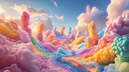 Wall Mural - Pastel Cloudscape A Dreamlike Rainbow Fantasy Land