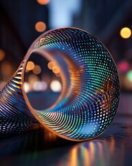 Poster - Dynamic expansion of glowing circular patterns urban setting digital art evening atmosphere close-up view visual concept