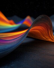 Poster - Dynamic colorful wave patterns abstract art digital composition dark background close-up view visual energy