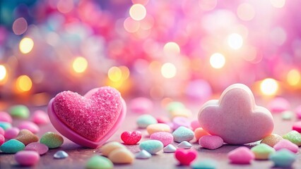 Wall Mural - Cute Valentine's Day Bokeh Background: Hearts, Sweets & Soft Focus