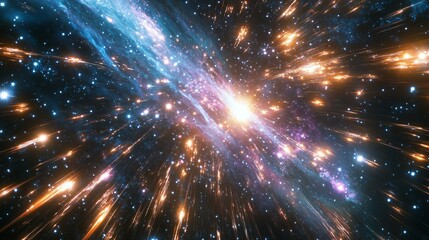 streaks of bright comet-like trails intersecting in a kaleidoscope of interstellar radiance