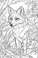 Wall Mural - A fox stands amidst dense leaves and green plants, showcasing its detailed features and alert expression in a tranquil outdoor environment
