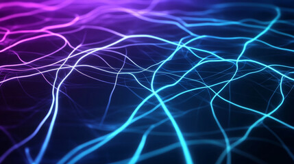 Poster - Abstract digital background featuring grid of vibrant blue and purple lines, creating dynamic and energetic visual effect. This design evokes sense of movement and fluidity