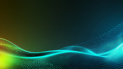 Poster - Glowing abstract technology background with flowing blue and green waves, creating sense of depth and movement. Ideal for digital design and tech themes