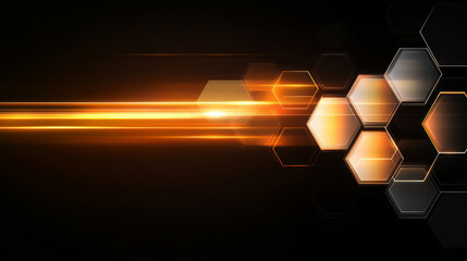 Poster - High tech digital interface background with glowing hexagons and light streaks. This modern design evokes sense of innovation and technology