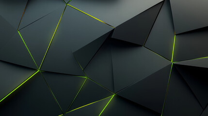 Poster - Modern dark triangular mesh design with green accents, showcasing sleek and futuristic aesthetic. geometric patterns create dynamic visual appeal, perfect for technology themed projects