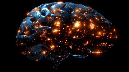 Poster - Exploring the future of AI brain integration with a human brain illuminated by digital circuits