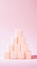 Aufkleber - Pyramid of white sugar cubes against a vibrant pink backdrop, highlighting excessive sugar consumption and its health risks, encouraging reflection on dietary choices