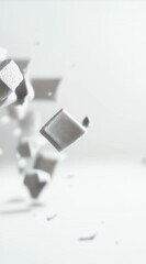 Aufkleber - Falling and rotating white sugar cubes on a light gray background symbolize sugar consumption, reduction, and the risks of excessive intake for health and diet