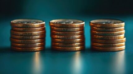 Wall Mural - Three stacks of gold coins.