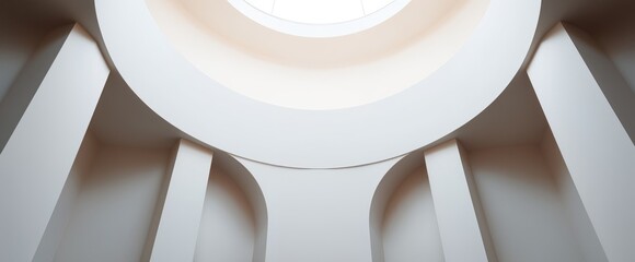 Poster - Modern architecture circular ceiling with columns and recessed niches Light streams from above