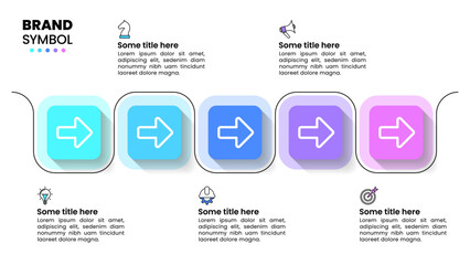 Aufkleber - Infographic template. 5 arrows in a row with line and icons