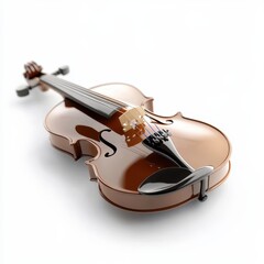 Wall Mural - A violin rests gracefully on a clean white surface, showcasing its elegant curves and rich wood finish, inviting appreciation of its craftsmanship.