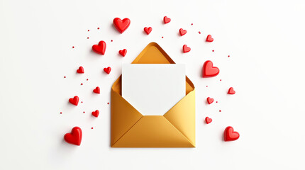 Canvas Print - Golden Envelope with Hearts: Romantic Valentine's Day Greeting Concept. Valentine's day concept