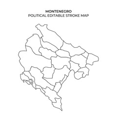  Montenegro political map outline with editable stroke design