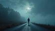 © Ksenia Pestereva - A solitary figure walks down a foggy road, creating a deep sense of mystery and introspection within a dark, atmospheric setting.
