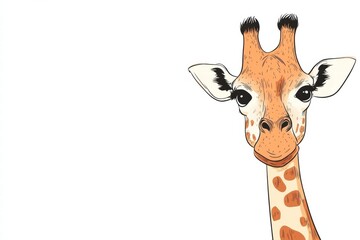 Poster - Illustration of a smiling giraffe with distinct features on a plain background. Generative AI
