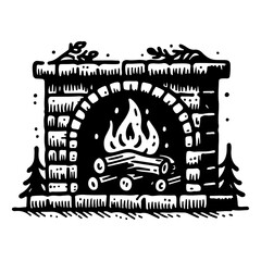 Fireplace Hand Drawn Doodle Icon on a white isolated background