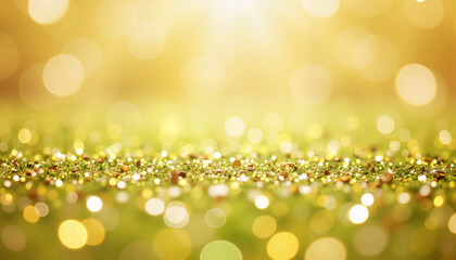 copy space golden glitter bokeh with soft sunlight on a vibrant background