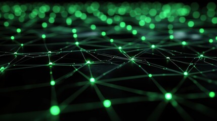 Poster - Abstract Network Visualization Green Nodes and Connections Digital Technology Data Network  Interconnection Communication