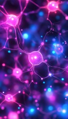 Poster - Neural Network Lights, Interconnected Neurons Background, Digital Communication Concept