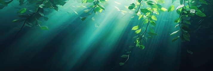 Wall Mural - Sunlight Filtering Through Lush Greenery in a Serene Forest Setting