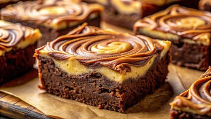 Swirled chocolate frosting atop a rich, fudgy brownie, a decadent treat that's sure to satisfy any sweet tooth.