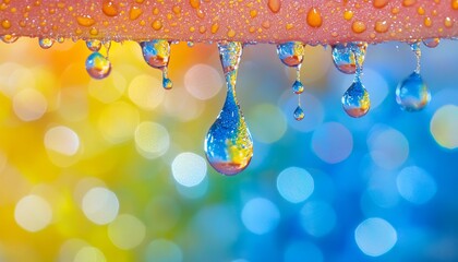 Wall Mural - Water Droplets on a Colorful Background Macro Photography of Water Droplets with Bokeh
