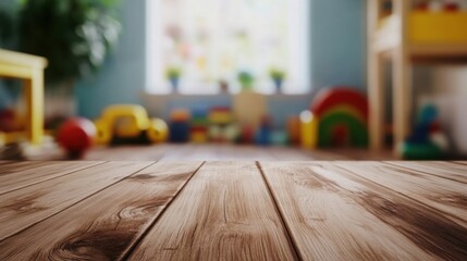 Canvas Print - a wooden floor with a toy train in the background