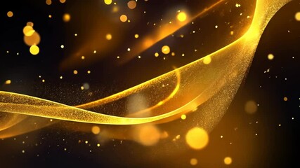 Wall Mural - golden abstract wave with sparkling dust and bokeh lights