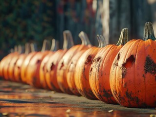 Wall Mural - Pumpkins on sidewalk