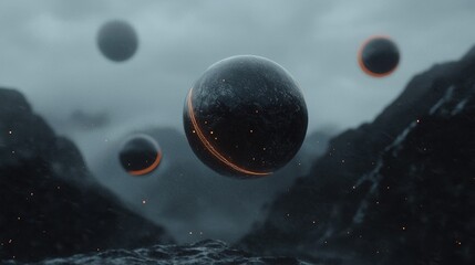 Wall Mural - a black and orange planet with a bright yellow line on it