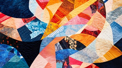 Wall Mural - Abstract Textile Quilt Artwork Featuring Vibrant Colors and Geometric Shapes